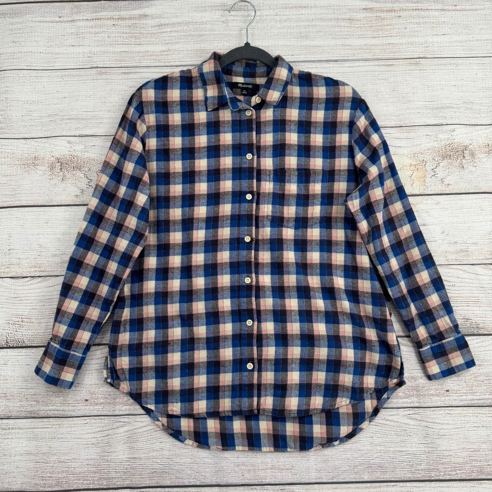 Madewell Button Down Shirt Women XS Blue Pink Plaid Cotton NB548